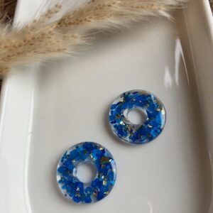 recharge ronde résine avec paillettes bleues et or