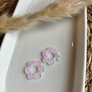 recharge mini fleur résine  paillettes blanches et roses