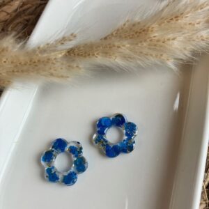 recharge mini fleur résine et paillettes bleues et or