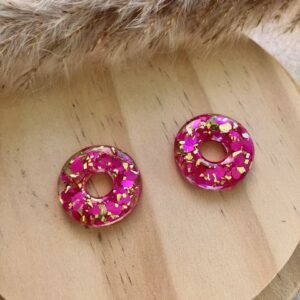 recharge ronde en résine avec paillettes rose et or