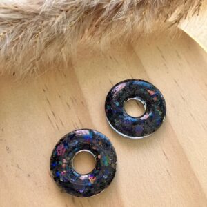 recharge ronde en résine avec paillettes noir