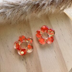 recharge petite fleur résine avec paillettes orange et or