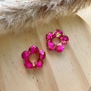 recharge petite fleur résine avec paillettes roses et or