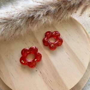 recharge petite fleur résine orange avec paillettes feuille d'or