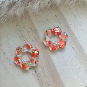 recharge mini fleur résine avec paillettes orange et or