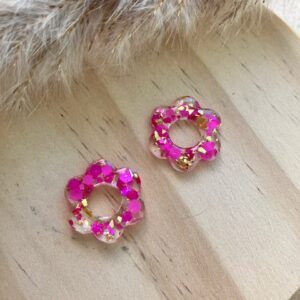 recharge mini fleur résine avec paillettes roses et or