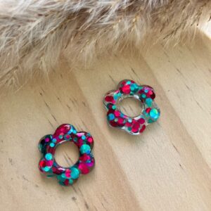 recharge mini fleur résine avec paillettes vertes et fuschia