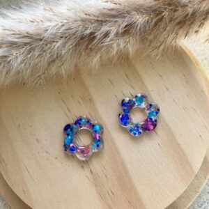 recharge mini fleur résine avec paillettes rose et bleue