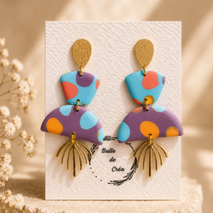 Boucle d'oreille bulle bleu et violette