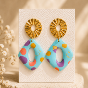 Boucle d'oreille losange bulle bleu ciel